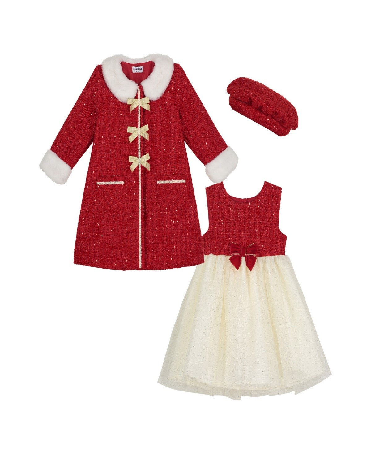 Blueberi Boulevard Sequin Tweed Dress Coat 3T with Hat Set - Girl