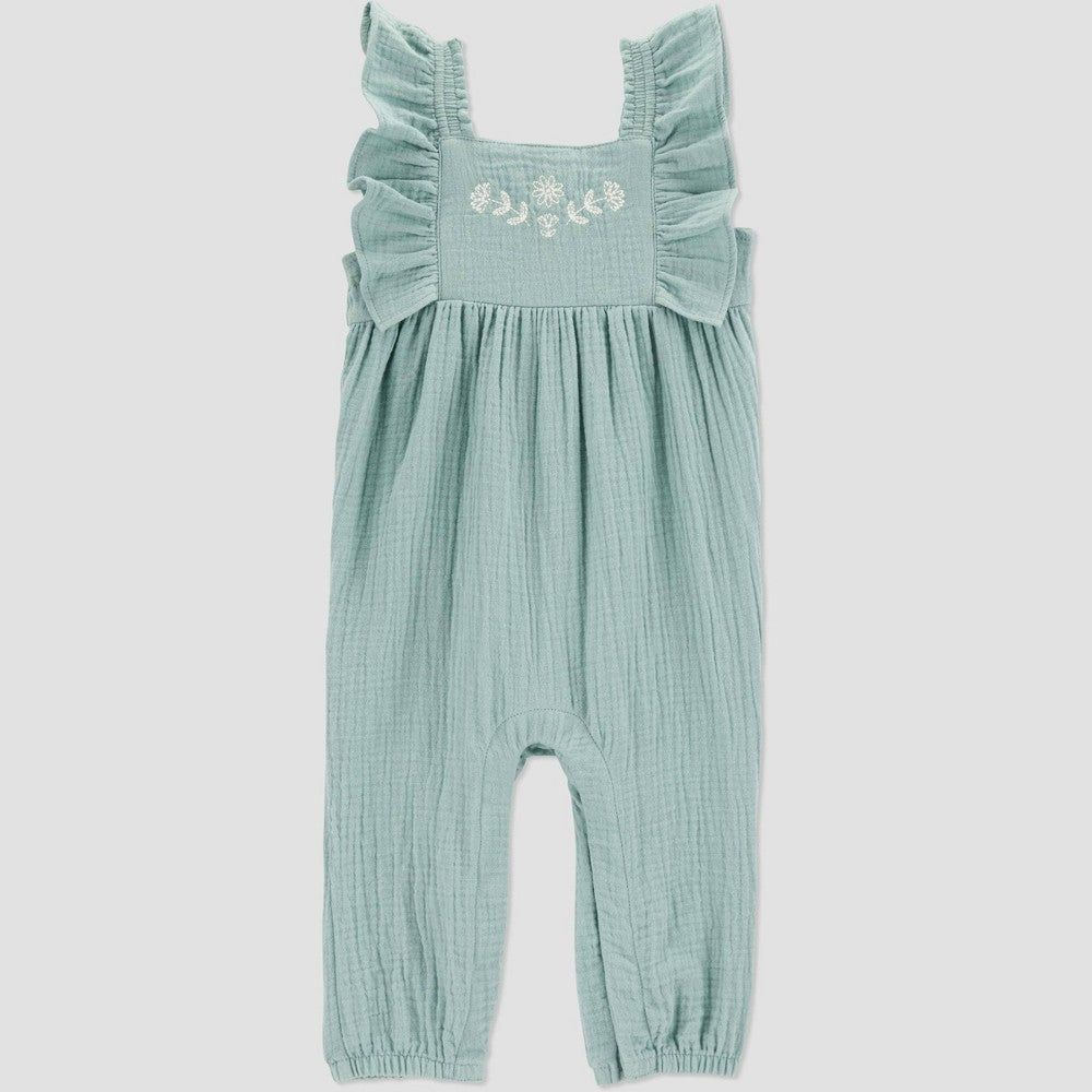 Carter's Just One You Baby Girls' Embroidered Gauze Jumpsuit - Green/White 6M