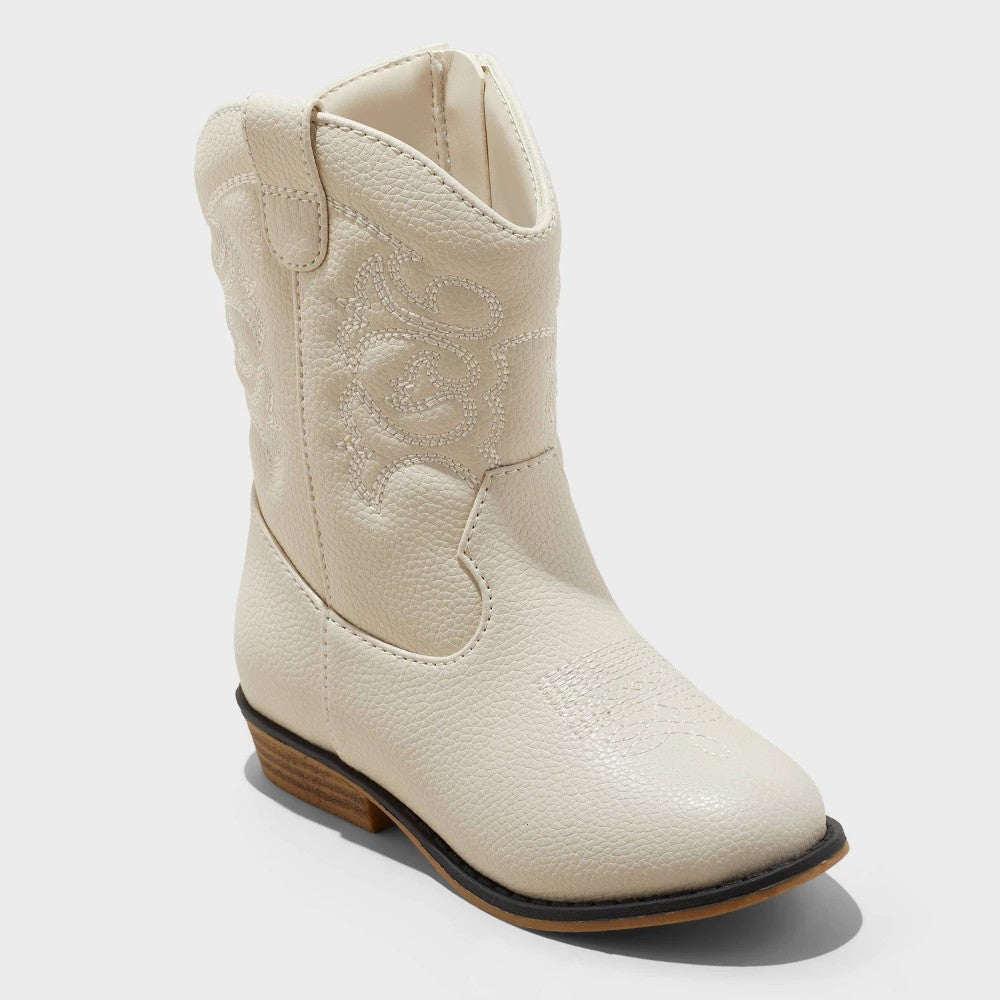 Toddler Girls' Memphis Western Boots - Cat & Jack Ivory 9T: Mid Calf, Zipper Closure