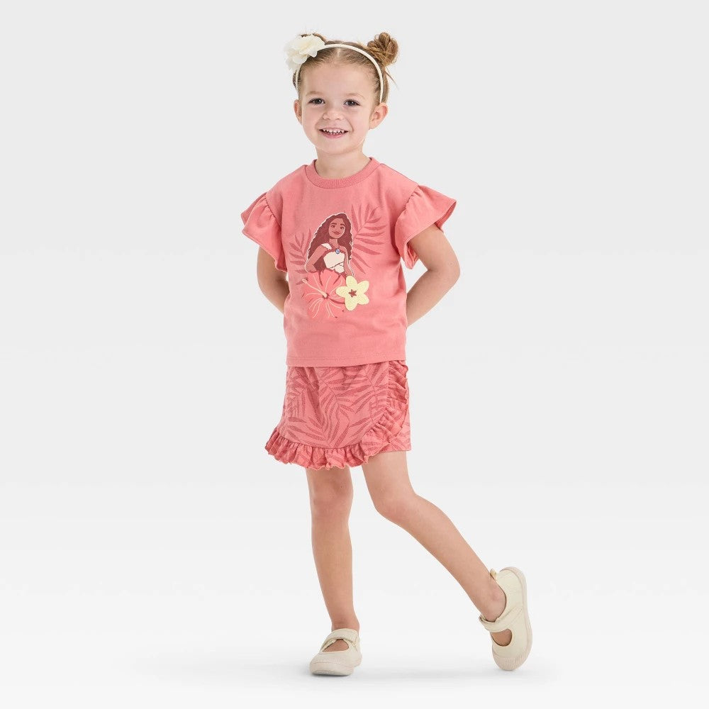 Toddler Girls' 2pc Disney Moana Top & Skort Set - Coral 2T