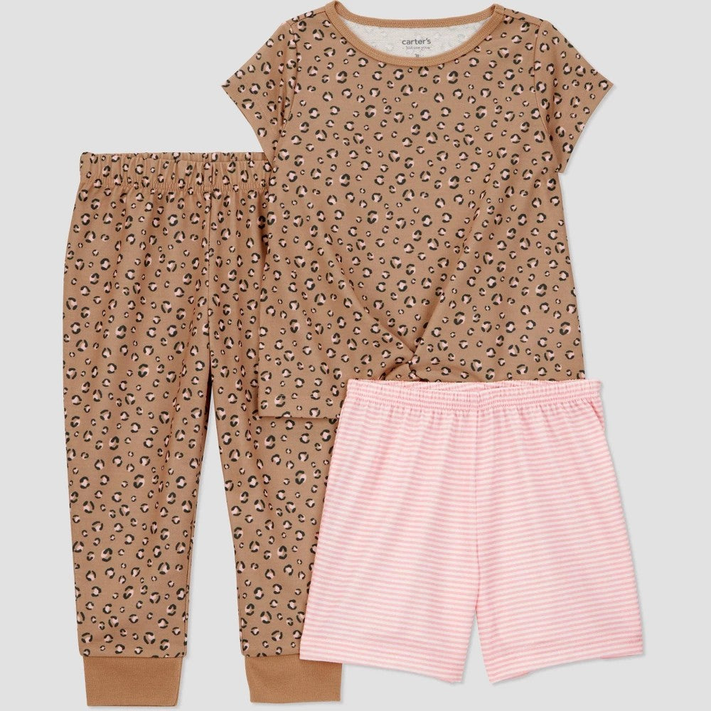 Carter's Just One You Toddler Girls' 3pc Animal Printed Pajama Set - Pink/Brown 4T