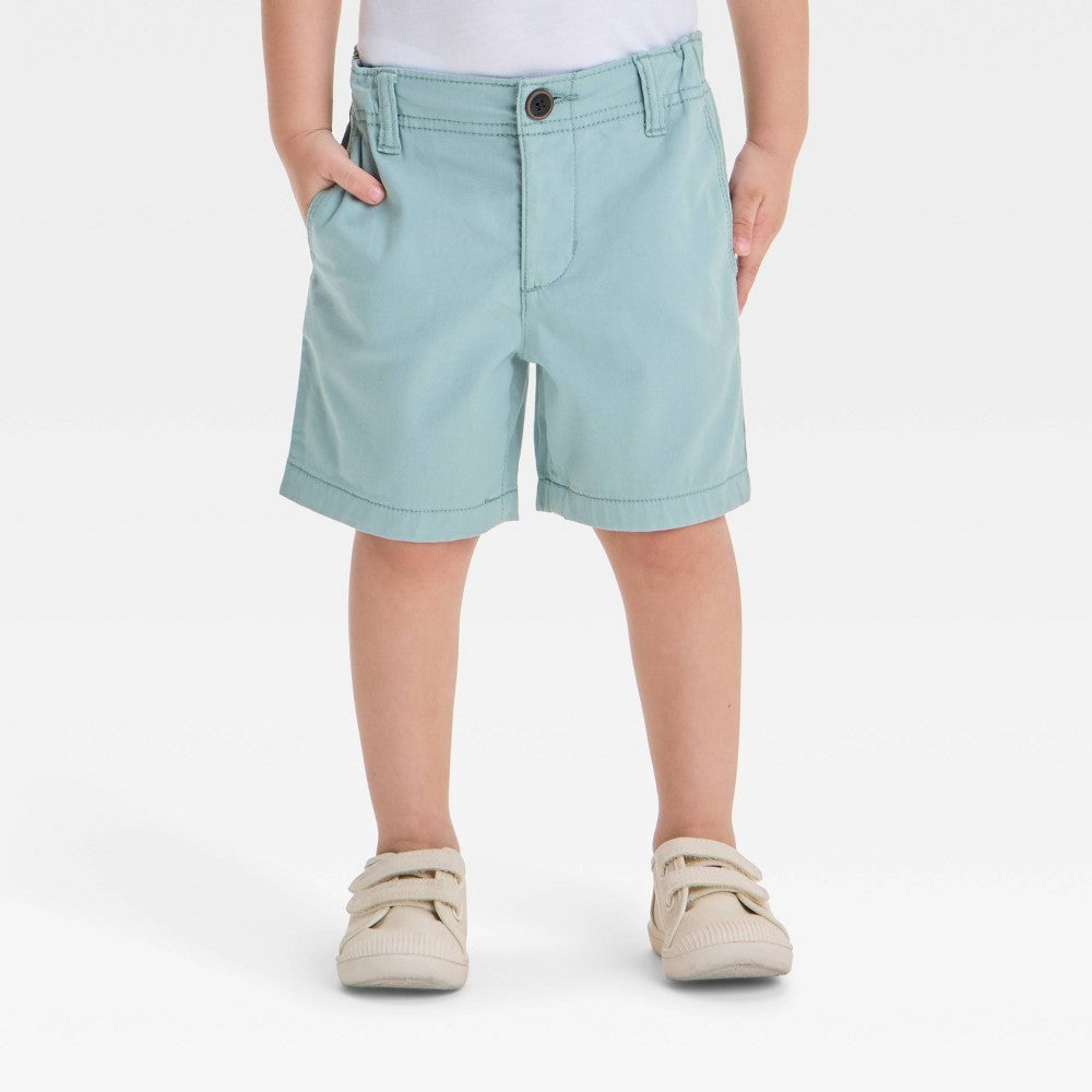 OshKosh B'gosh Toddler Boys' Chino Shorts - Green 18M: Cotton Twill, Front Pocket, Fly Button Closure