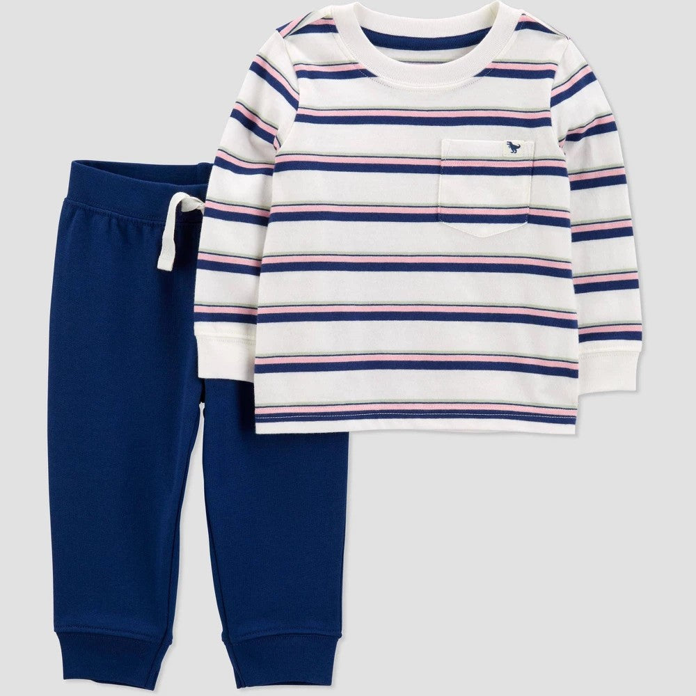 Carter's Just One You® Baby Boys' Striped Top & Bottom Set - Navy Blue/White 6M: Cotton Jersey Pullover & Pants