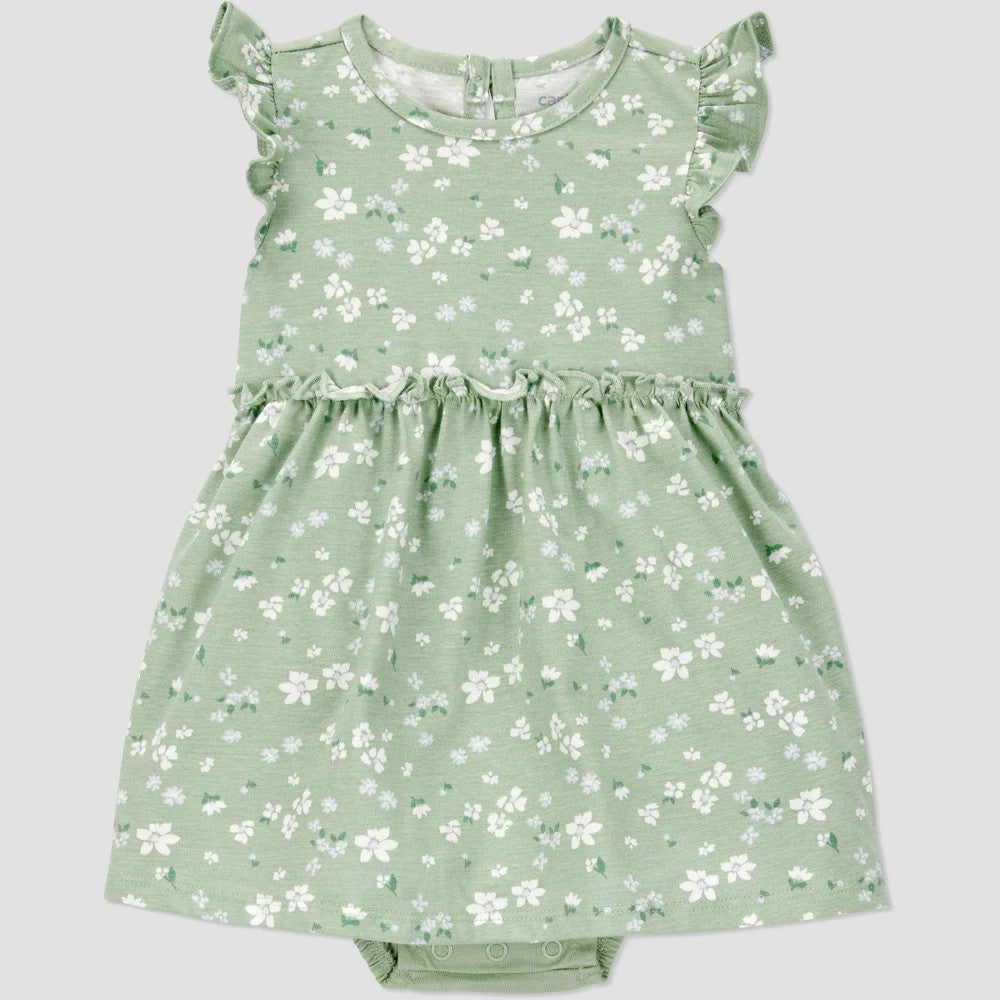 Carter's Floral Dress 18M - Green/White Cotton Sleeveless Romper