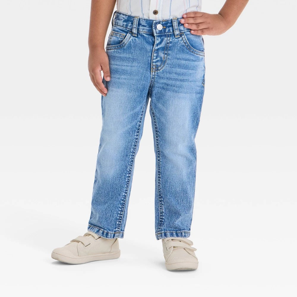 Boys' Button-Front Straight Leg Denim Pants - Cat & Jack 2T Adjustable Waist,