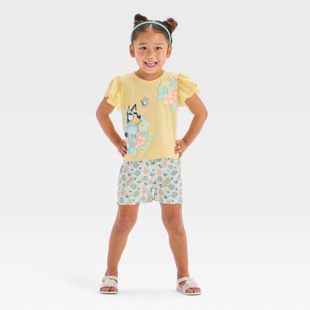 Bluey Toddler Girls' Eyelet Sleeve Top & Shorts Set 4T
