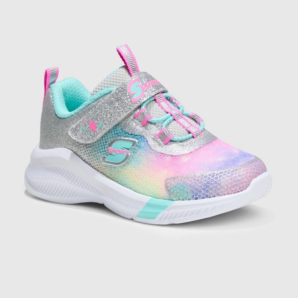 S Sport by Skechers Toddler Girls' Cora Sneakers - Silver 5T: Hook and Loop Closure, Cushioned Insole, Glitter Detail, Mesh Design