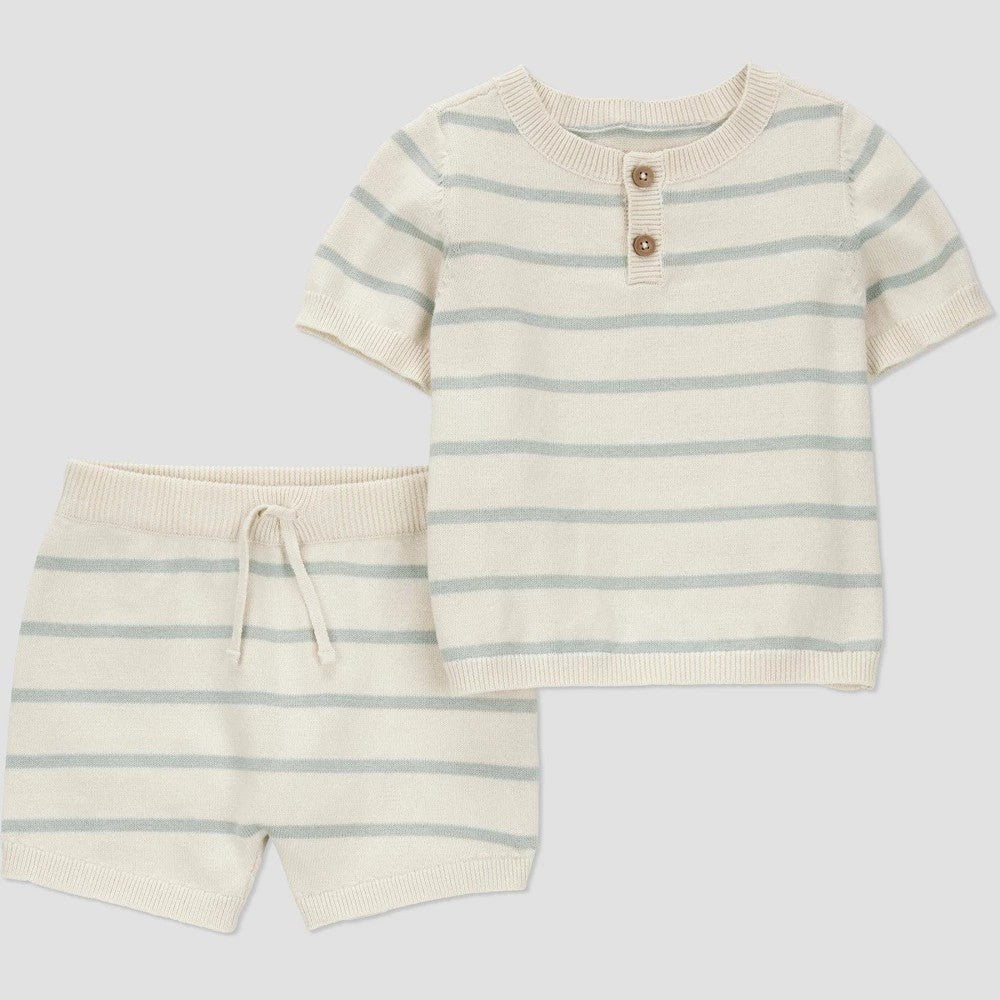 Carter's Just One You Baby Boys' Striped Short Sleeve Top & Bottom Set - Green 3M