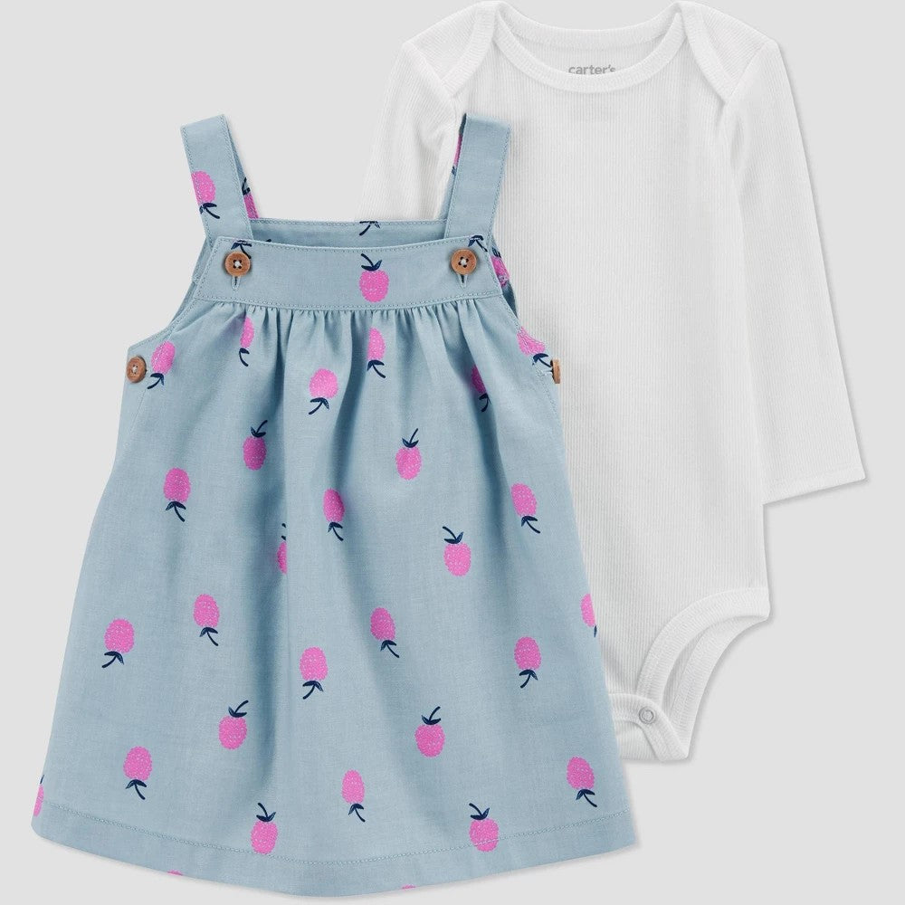 Carter's Just One You® Baby Girls' Strawberry Undershirt & Bottom Set - Blue Newborn: Cotton Bodysuit & Skirtall