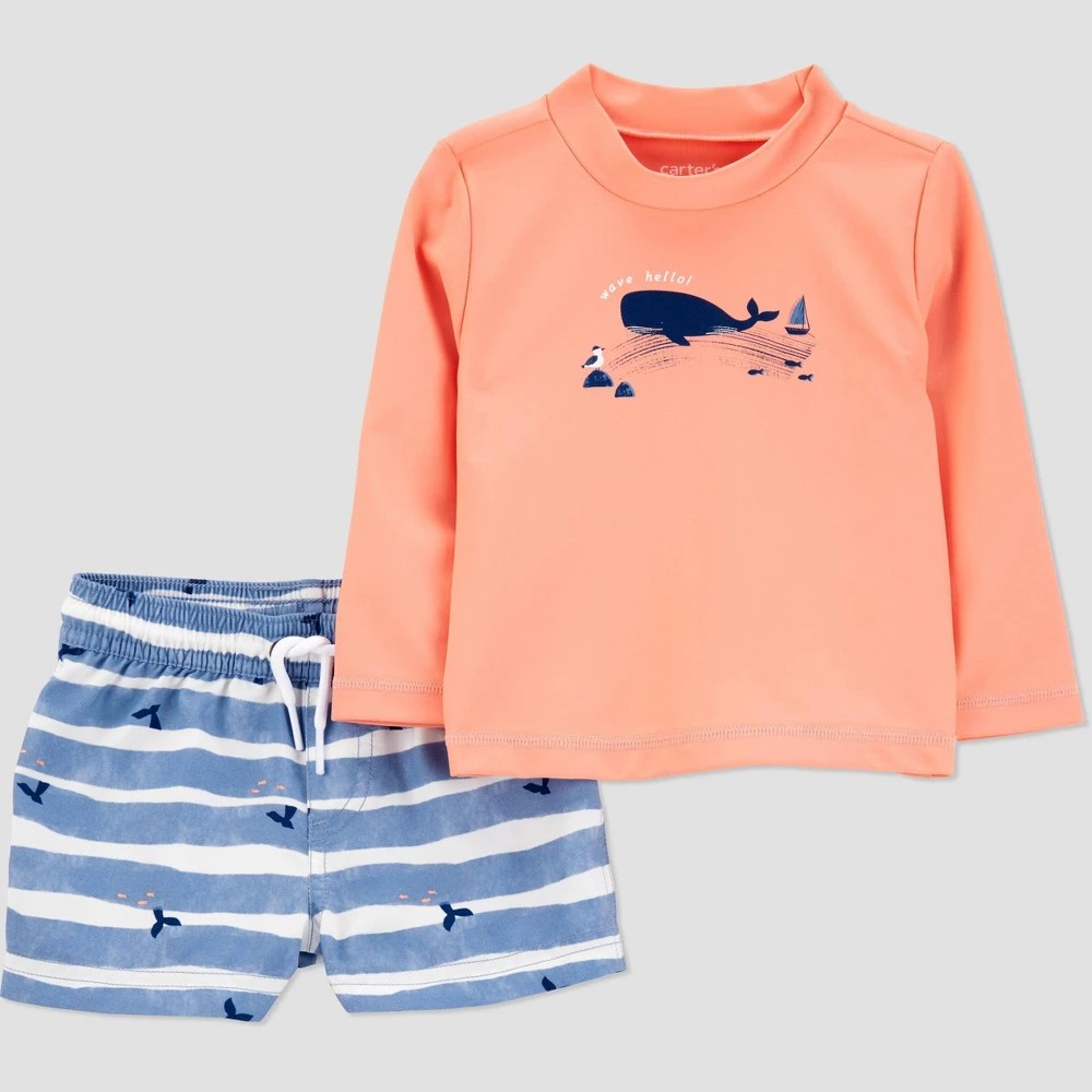 Carter's Baby Boys' 6M Whale Rash Guard Set - UPF 50+