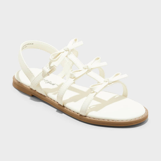 Kids' Aria Bow Sandals - Cat & Jack™ Ivory 5: Open Toe, Adjustable Strap, Flexible Sole - Girl