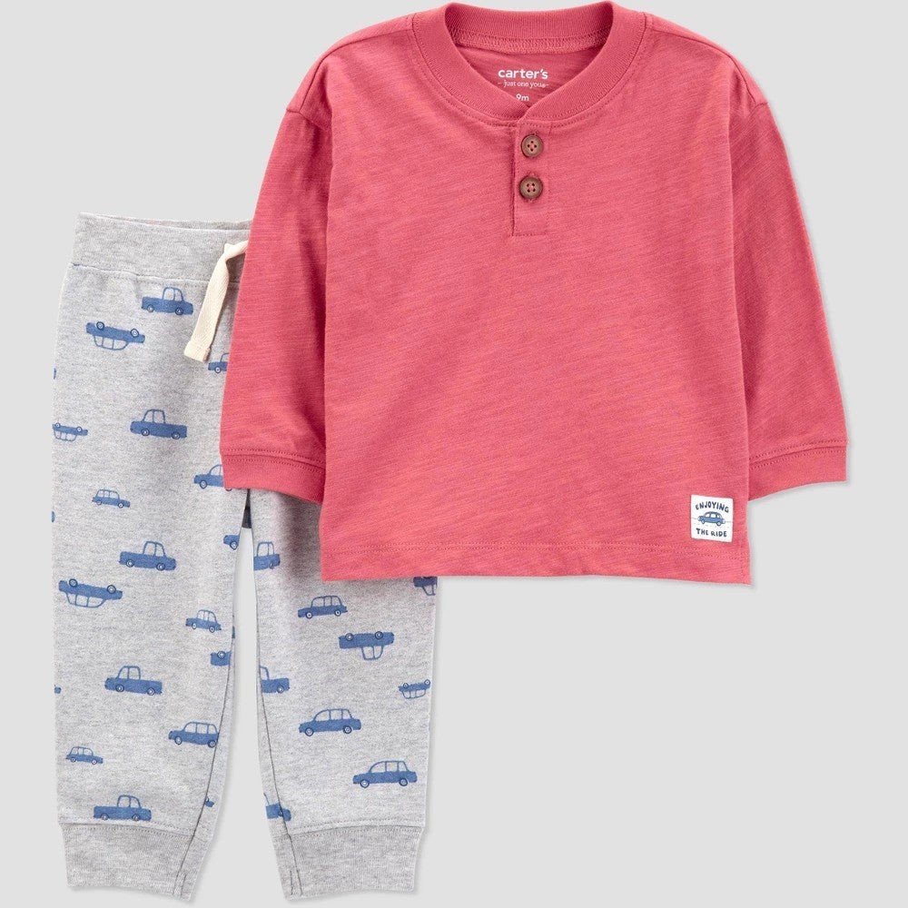 Carter's Baby Boys' Cars Set - Red/Blue 3M, Cotton Joggers