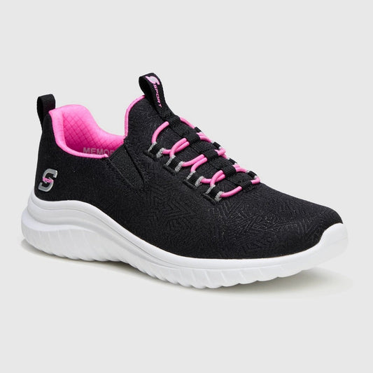 S Sport by Skechers Kids' Vana Sneakers - Black 1: Slip-on, Cushioned Insole, Flexible EVA Outsole - Girl
