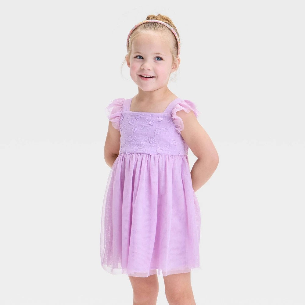 Cat & Jack Toddler Girls' Embroidered Tulle Dress 4T Lilac