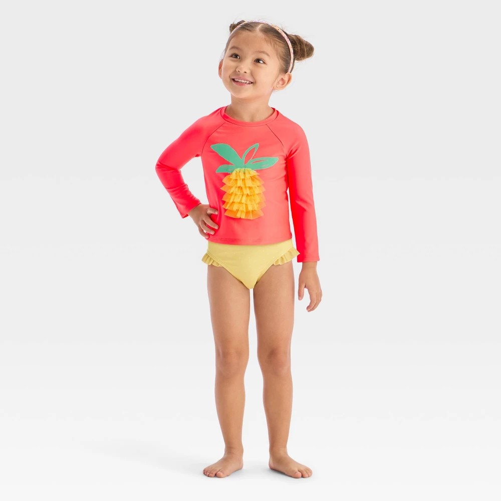 Toddler Girls' Long Sleeve Rash Guard Tankini Set - Cat & Jack™ Orange 4T - UPF 50