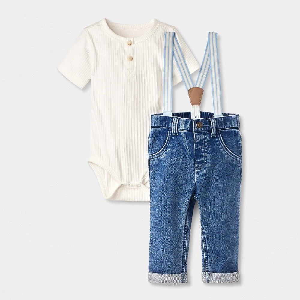 Cat & Jack Baby Boys' Denim Suspender Set 6-9M Cream