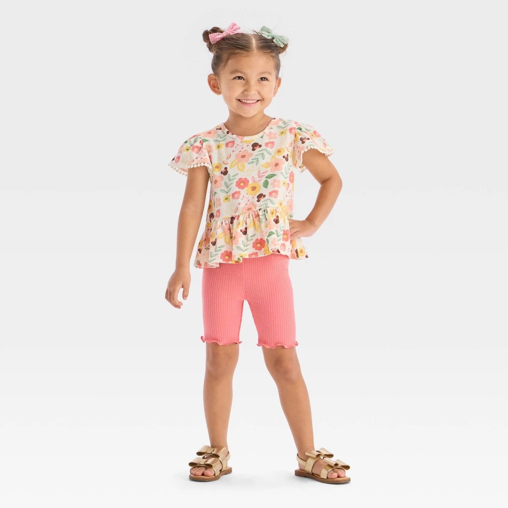 Baby Girls' 2pc Disney Minnie Mouse Peplum Top & Biker Shorts Set - Pink 18M