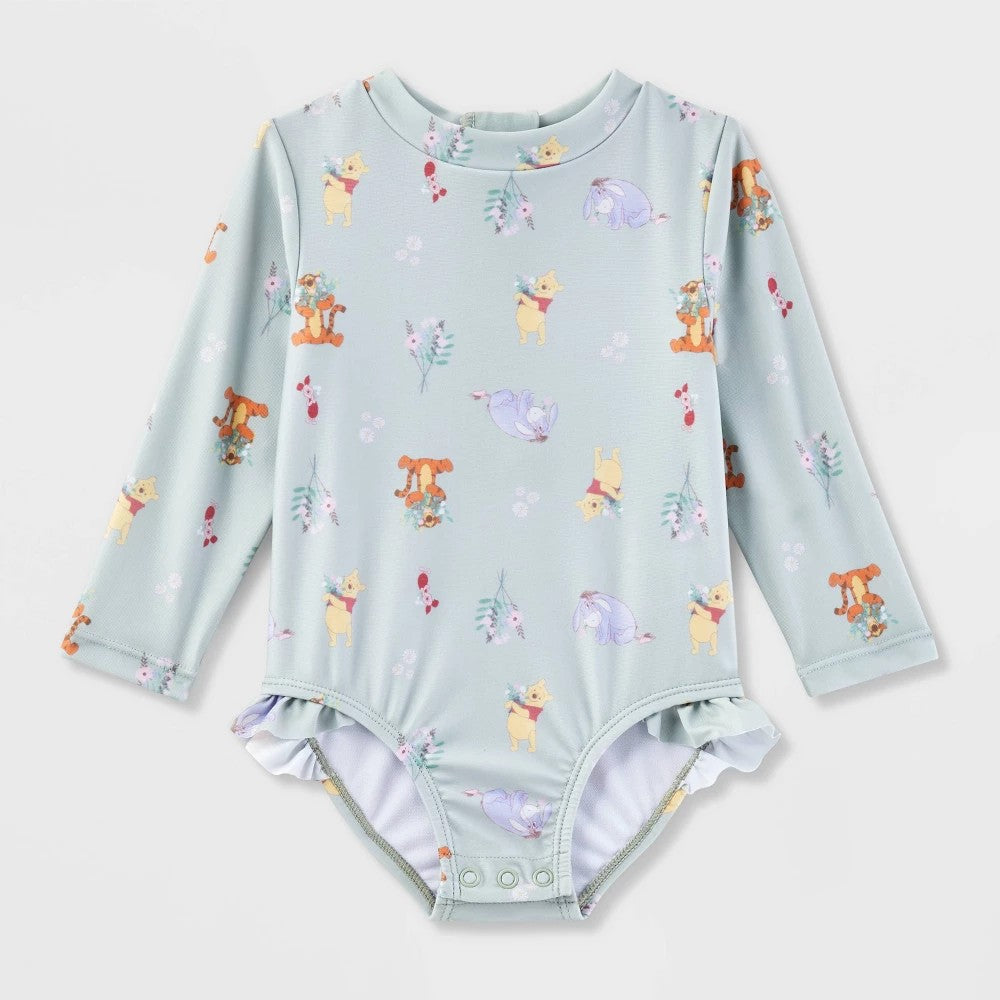 Disney Girls' Swimsuit 9M - UPF 50+ Long Sleeve Rash Guard
