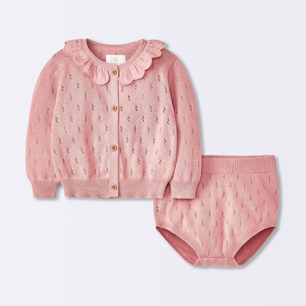 Cloud Island Baby Girls' Rose Sweater & Bloomer Set 0-3M Pink