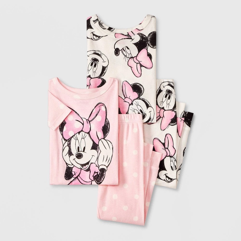Toddler Girls' 4pc Snug Fit Cotton Minnie Mouse Pajama Set - Pink 12M