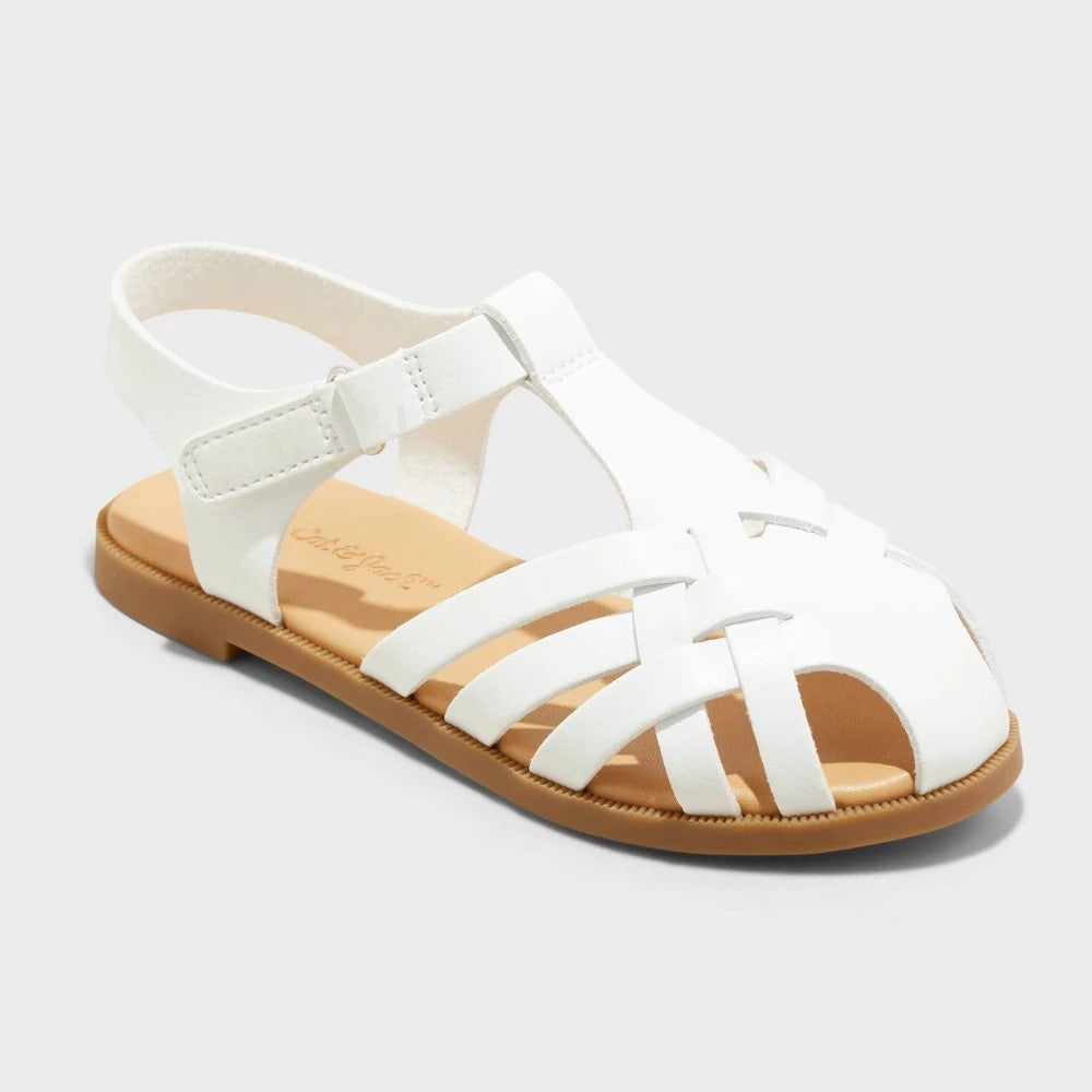 Toddler Ella Fisherman Sandals - Cat & Jack™ White 7T: Hook and Loop, Flexible Outsole, Closed Round Toe - Girl
