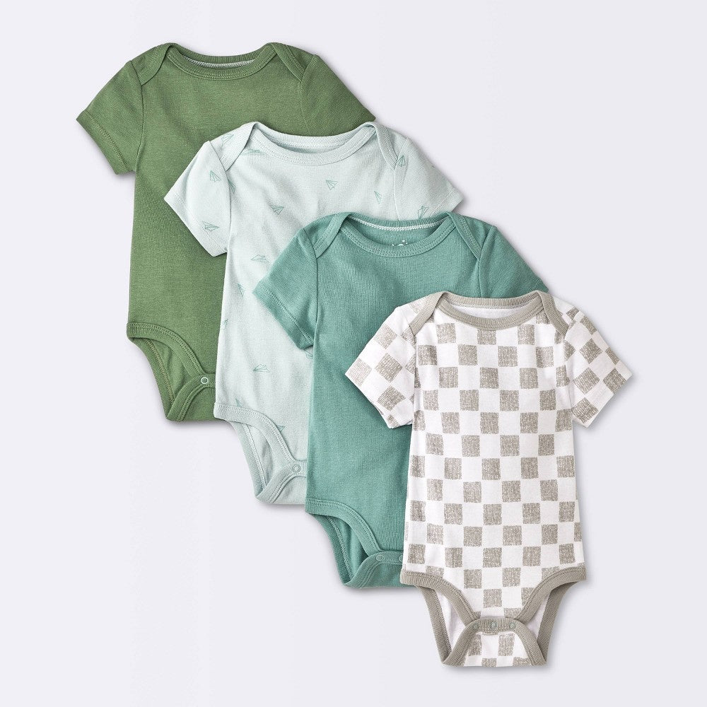 Baby 4pk Airplanes Short Sleeve Cotton Bodysuit - Cloud Island™ Blue 0-3M: Lap Shoulder, Crotch Snap
