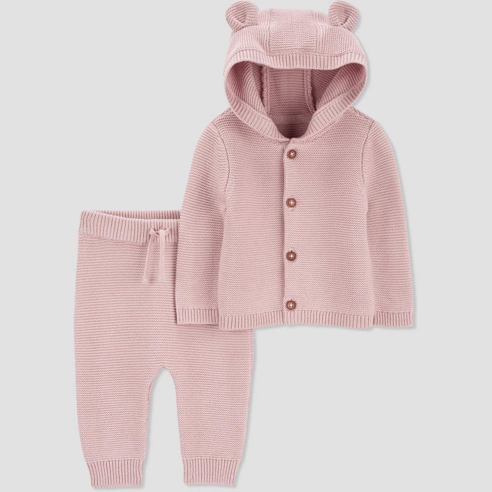 Carter's Just One You Baby Girls' Solid Sweater Top & Bottom Set - Pink 6M: Midweight Cotton Acrylic, Long Sleeve, Button Down