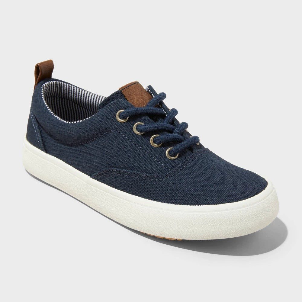 Kids' Jett Low Top Sneakers - Cat & Jack™ Navy Blue 13: Lace up, Padded Collar, Flocked Outsole - Boy