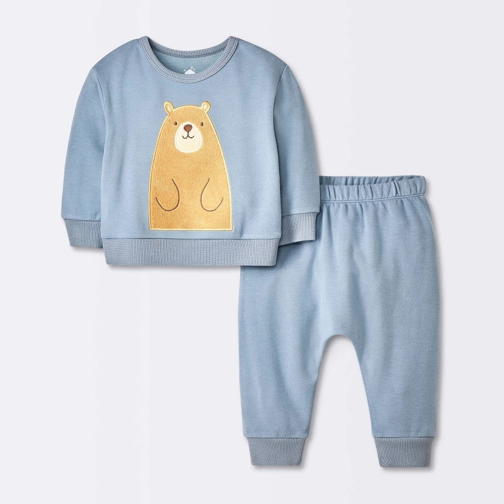 Baby Boys' Modal French Terry Sweatshirt & Pants Set - Cloud Island Blue 6-9M: Solid Knit Pullover & Elastic Jogger