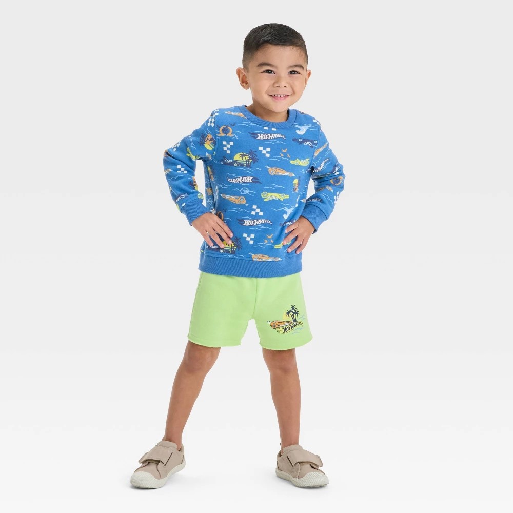 Hot Wheels Toddler Boys Size ' 2T Fleece Pullover & Shorts Set - Blue