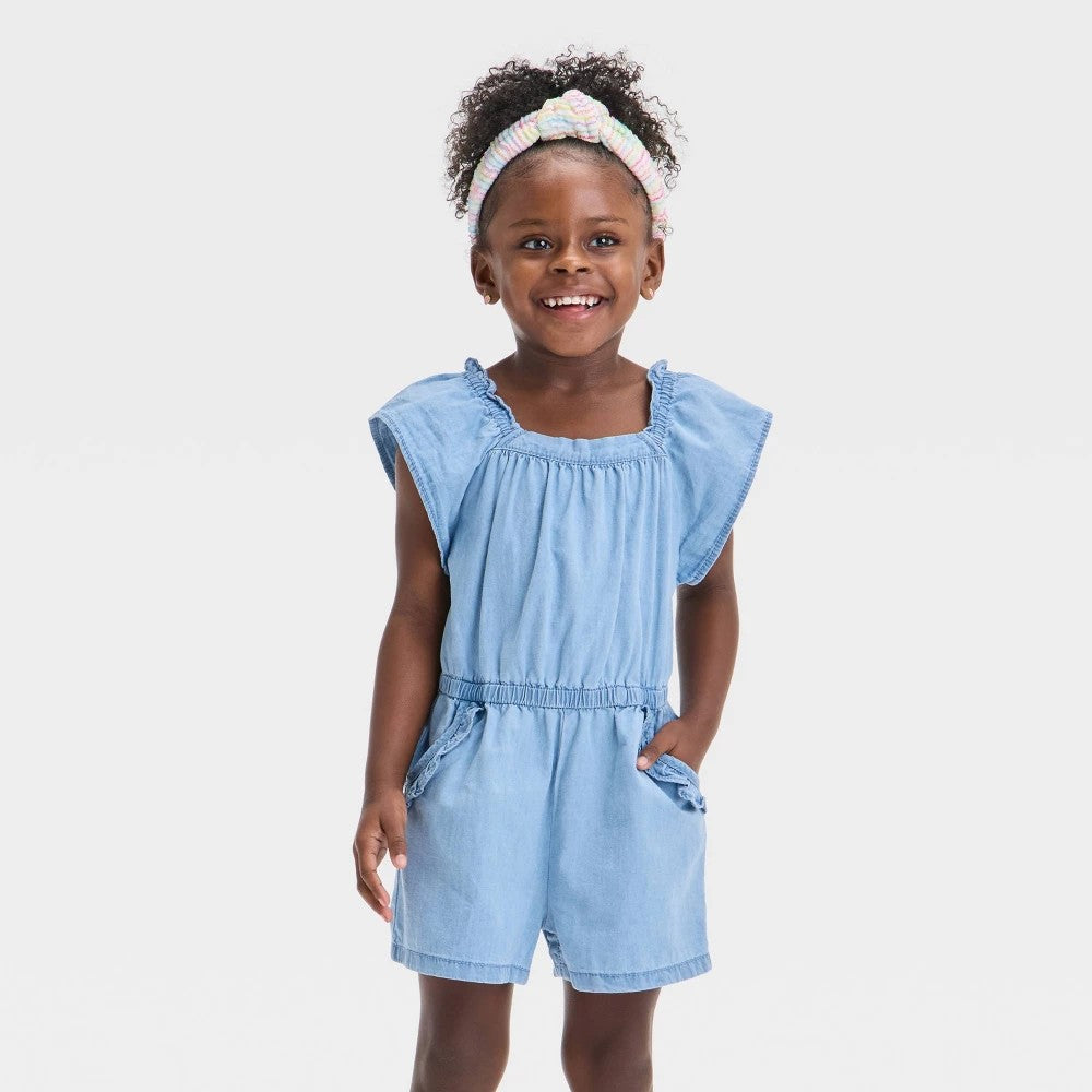 Cat & Jack Toddler Girls' Chambray Romper 3T Blue Denim