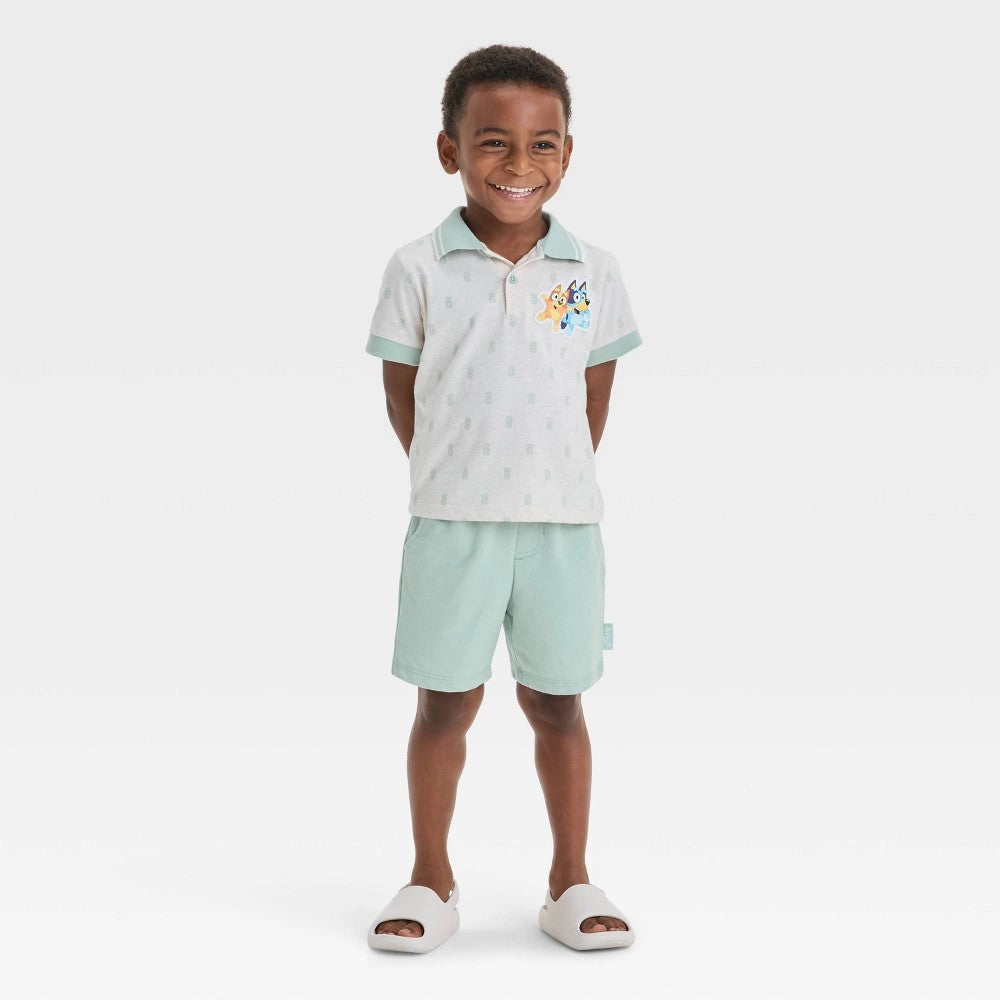 Bluey Toddler Boys' Polo Top & Shorts Set 5T - Oatmeal