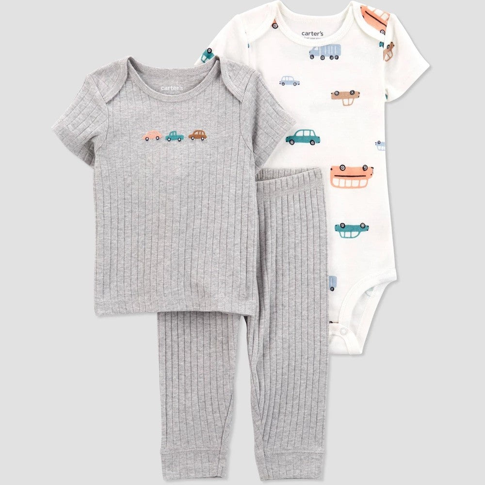 Carter's Just One You® Baby Boys' Vehicles Printed Top & Bottom Set - Heather Gray 9M: Elastic Waistband