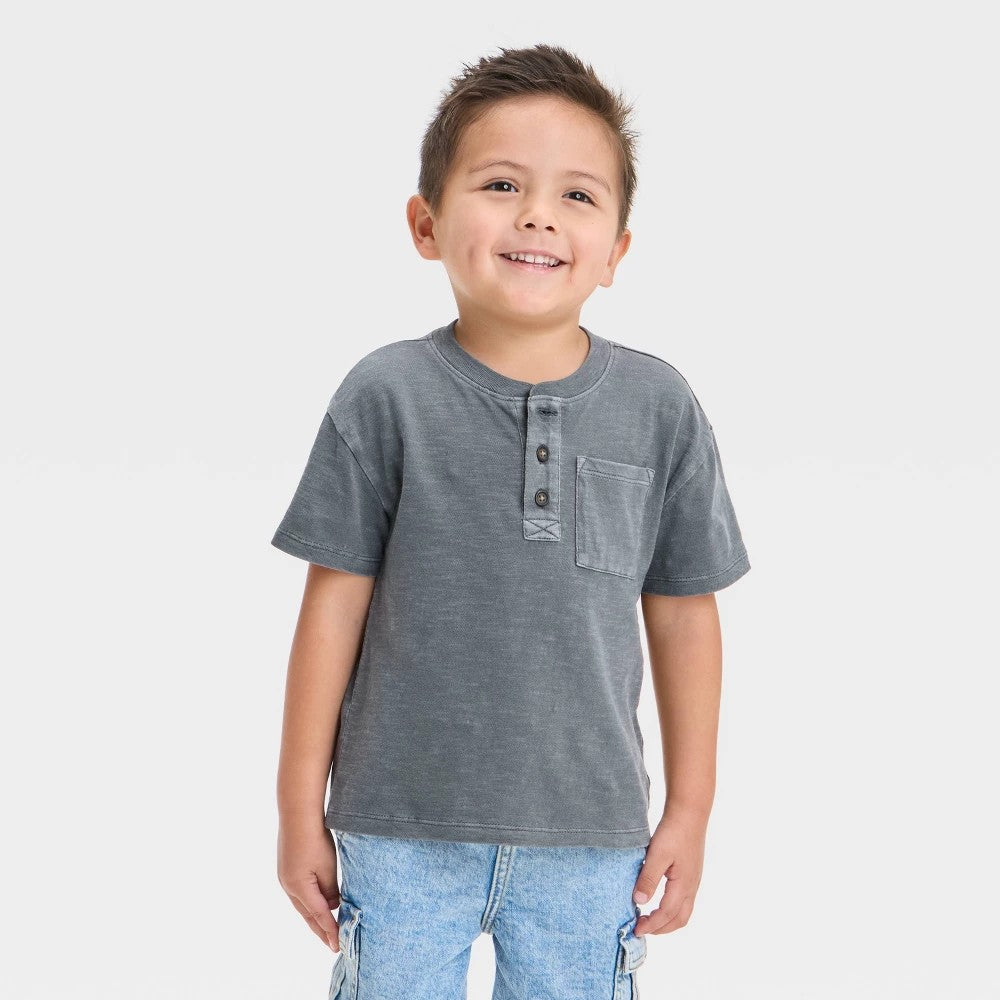 Toddler Boys' Short Sleeve Henley T-Shirt - Cat & Jack™ Charcoal Gray 18M