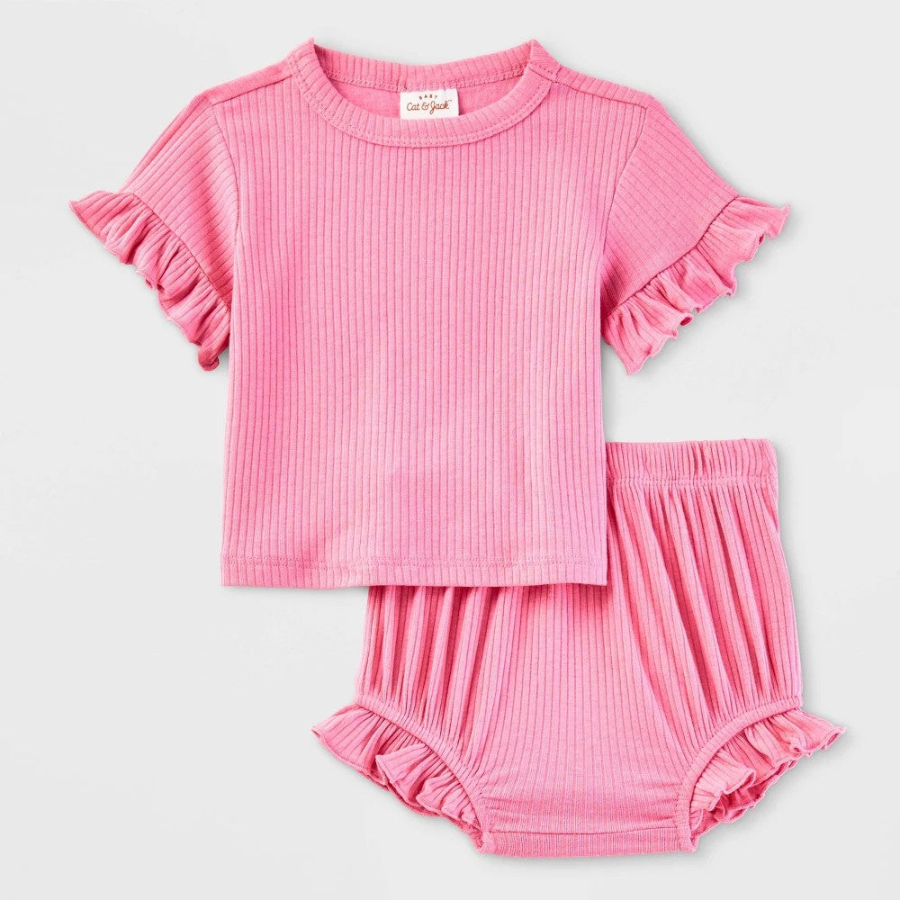Cat & Jack Baby Girls' Ribbed Set Pink, 0-3M
