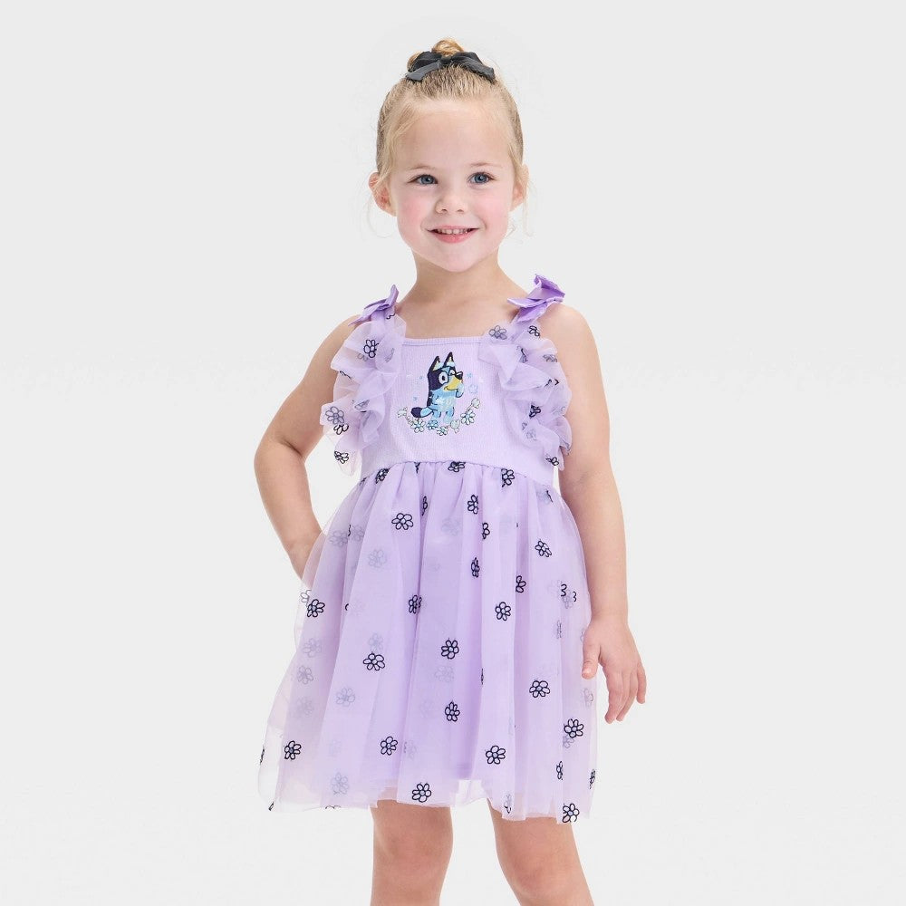 Bluey Toddler Girls Embroidered Tulle Dress, Bluey Blooms 3T