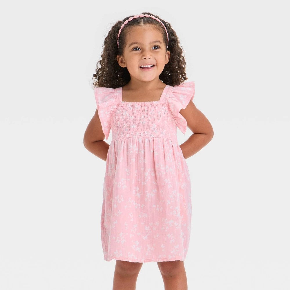 Cat & Jack Toddler Girls' Pink Smocked Gauze Dress 3T