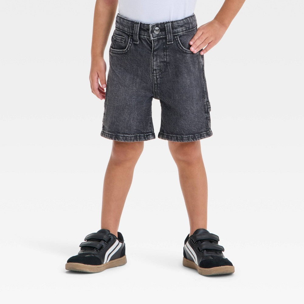 Boys' Button Front Carpenter Denim Shorts - Cat & Jack Black Wash 12M