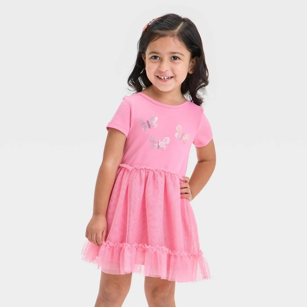 Toddler Girls' Butterfly Tulle Dress - Cat & Jack Medium Pink 4T