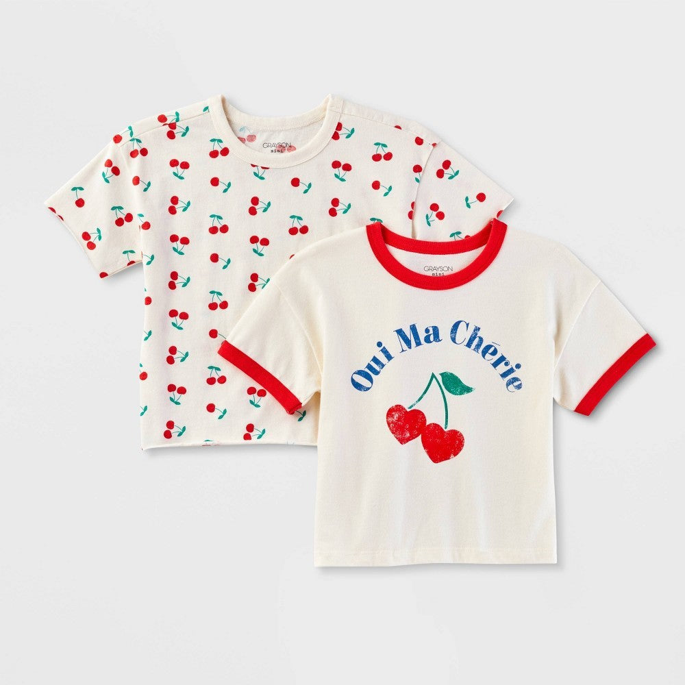 Grayson Mini Toddler Girls' 2pk Cherry Shirt - Dark Red 3T