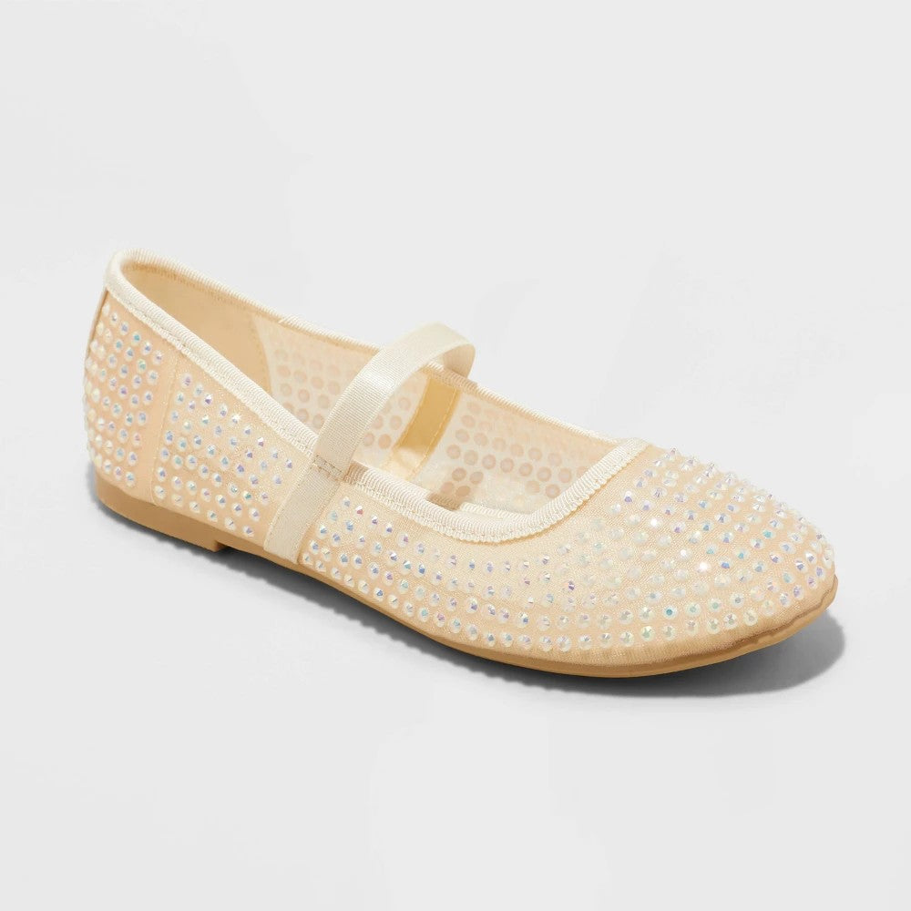 Art Class Girls Faye Embellished Ballet Flats Beige Size 4