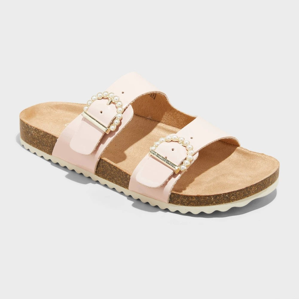 Kids' Drew Footbed Sandals - Cat & Jack™ Pink 4: Slip-on, Contoured Footbed, Open Toe - Girl