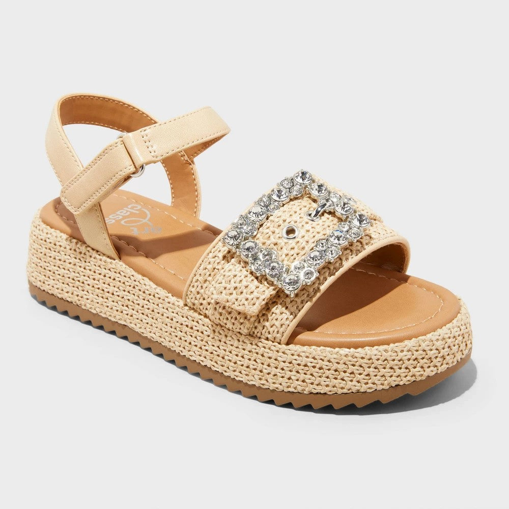 Kids' Zinnia Platform Raffia Buckle Sandals - Art Class Beige 5 - Girl