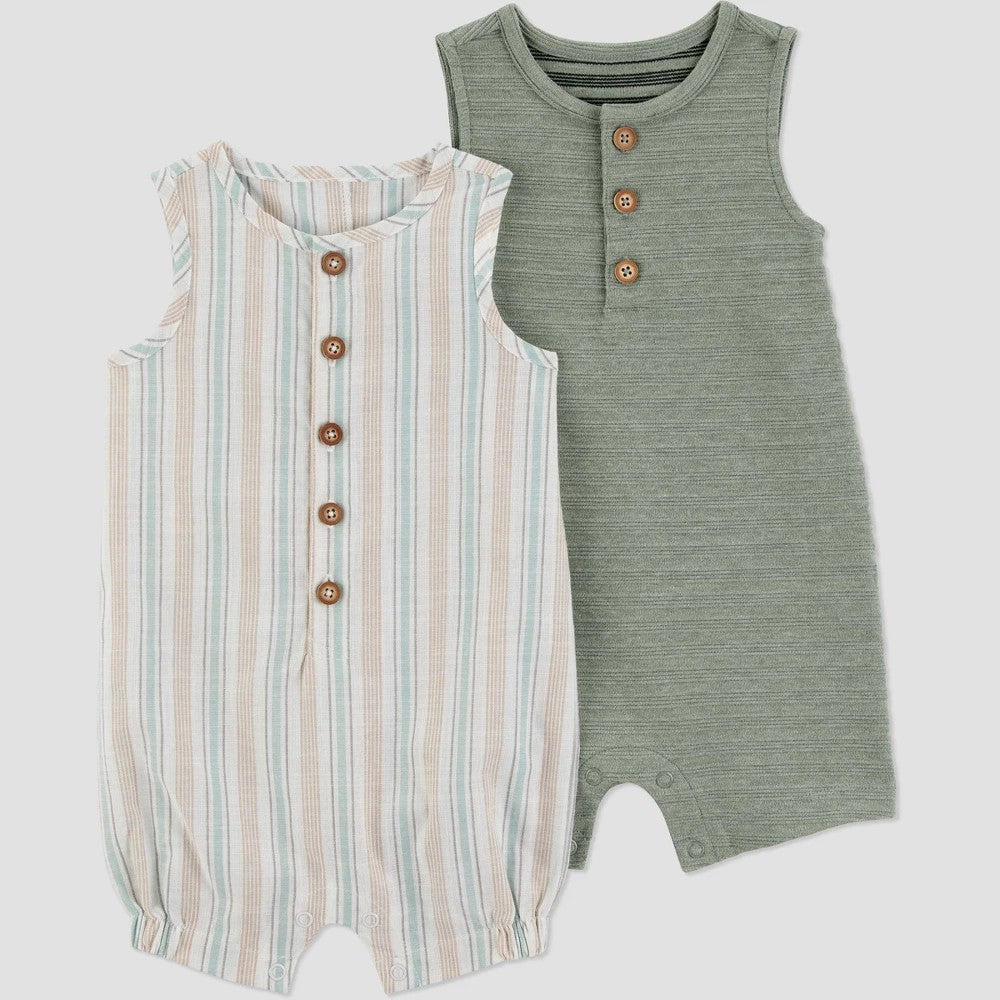Carter's Just One You Baby Boys' Striped 2pk Romper Set - Green 3M