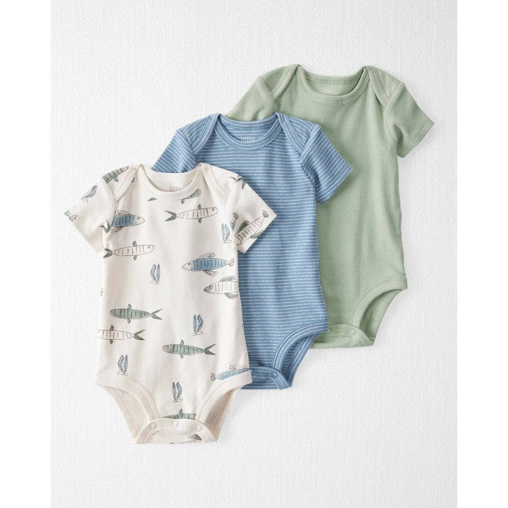 Little Planet 12M Organic 3pk Bodysuit - Stripe & Fish boys