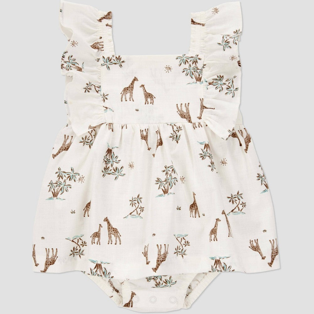 Carter's Baby Girls' Safari Sunsuit - Cream 3M Romper, Floral Botanical Pattern, Ruffle Sleeveless