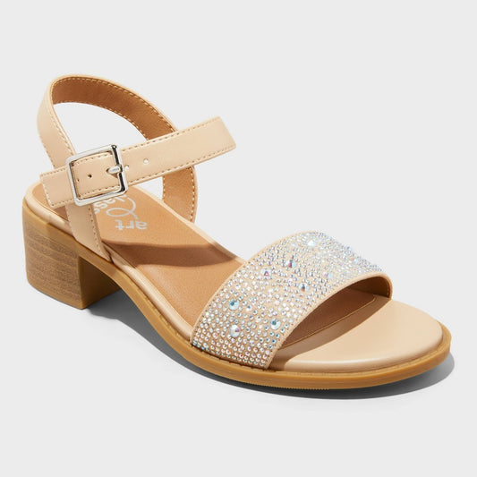 Kids' Aster Rhinestone Heeled Sandals - Art Class Beige 4 - Girl