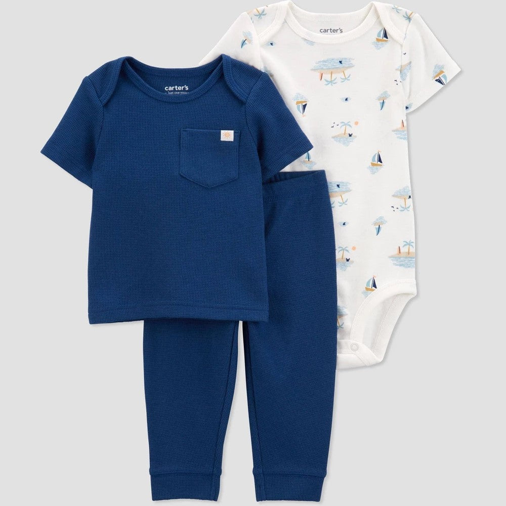 Carter's Just One You Baby Boys' Beach Scene Top & Bottom Set - Navy Blue Newborn
