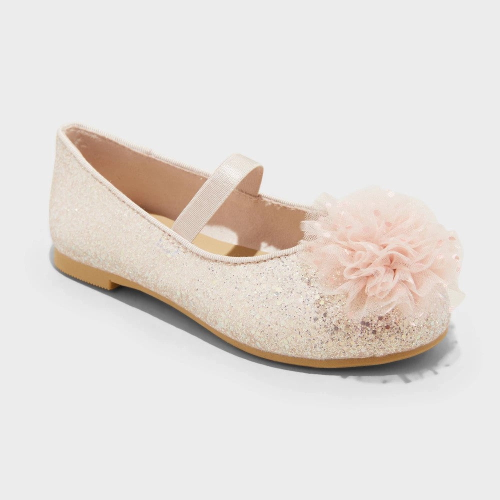 Toddler Rue Tulle Glitter Ballet Flats - Cat & Jack™ Blush Pink 10T: Slip-on, Elastic Gore, Memory Foam Insole, Flexible Outsole - Girl
