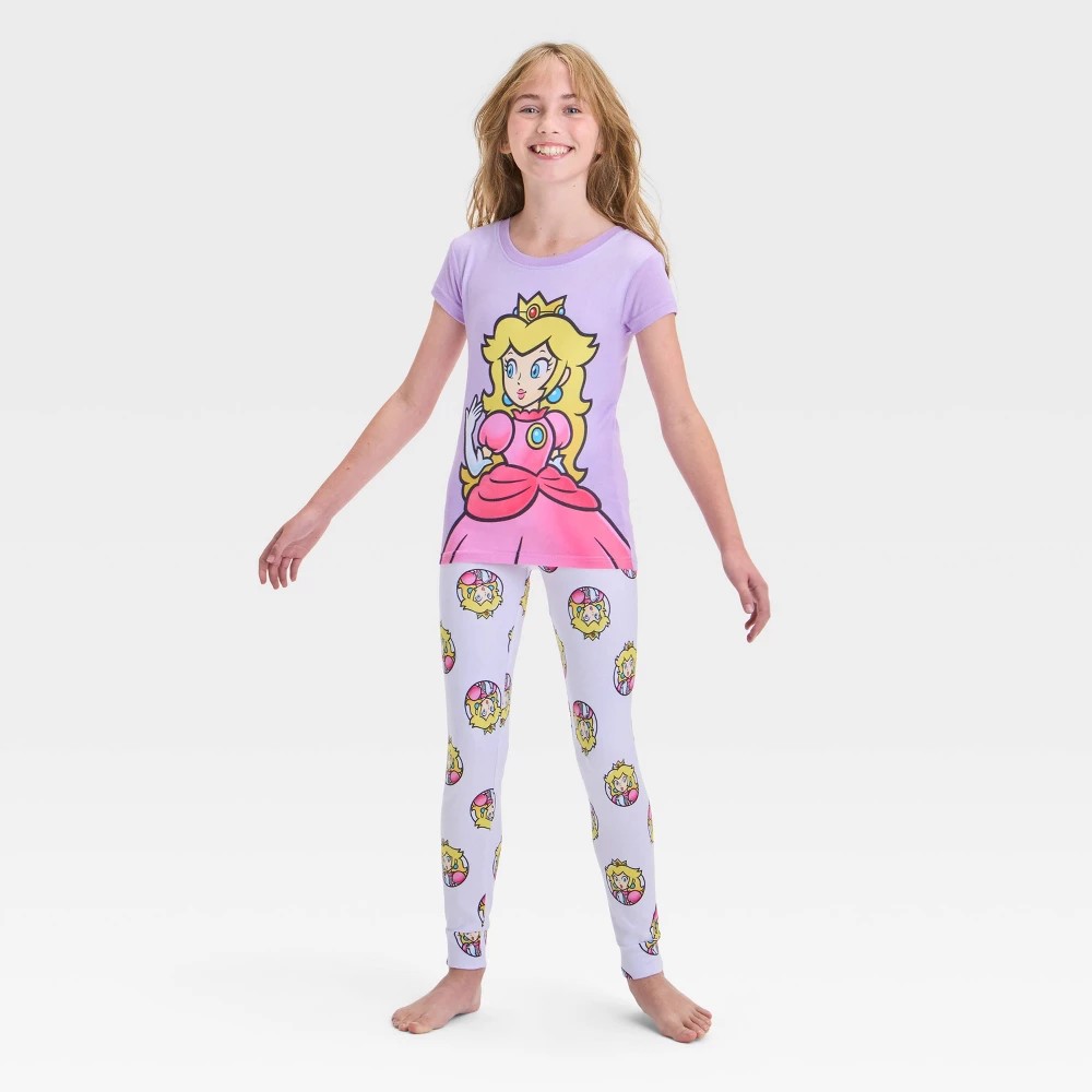 Nintendo Princess Peach 3pc Pajama Set Purple Size 4 girls